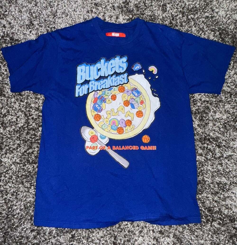 SLAM Buckets For Breakfast Cereal Graphic T-Shirt Blue Size L